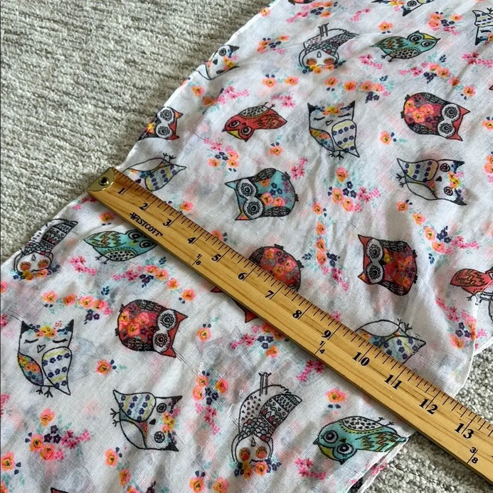 Owl Animal Print Sheer Gauze Infinity Scarf White & Neon colorful Whimsical